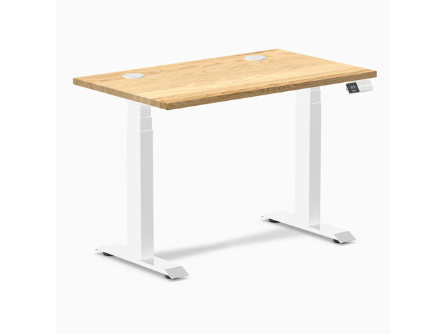 Desky Dual Mini Hardwood Sit Stand Desk - White Oak / 32 x 20 in / White