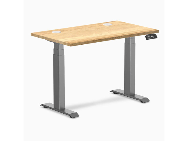Desky Dual Mini Hardwood Sit Stand Desk - White Oak / 32 x 20 in / Space Gray