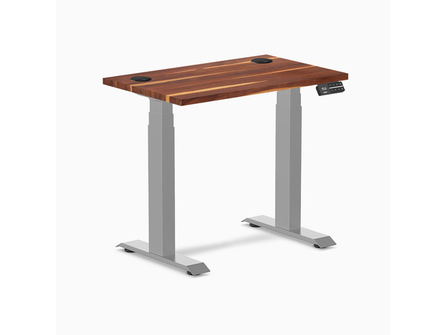 Desky Dual Mini Hardwood Sit Stand Desk - Pheasantwood / 32 x 20 in / Grey