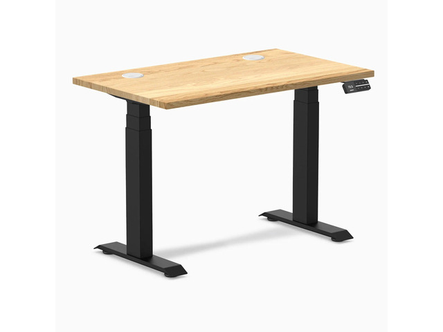 Desky Dual Mini Hardwood Sit Stand Desk - White Oak / 32 x 20 in / Matte Black