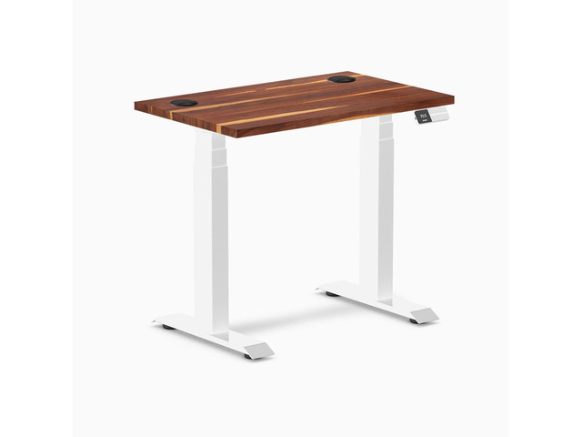 Desky Dual Mini Hardwood Sit Stand Desk - Pheasantwood / 32 x 20 in / White
