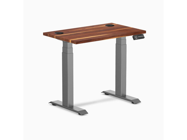 Desky Dual Mini Hardwood Sit Stand Desk - Pheasantwood / 32 x 20 in / Space Gray