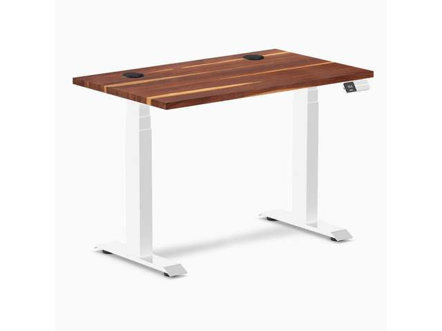Desky Dual Mini Hardwood Sit Stand Desk - Pheasantwood / 32 x 20 in / White