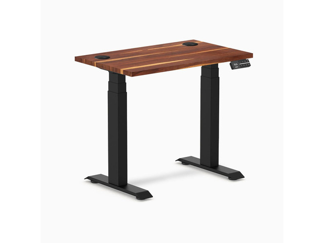 Desky Dual Mini Hardwood Sit Stand Desk - Pheasantwood / 32 x 20 in / Matte Black