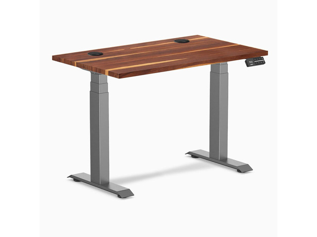 Desky Dual Mini Hardwood Sit Stand Desk - Pheasantwood / 32 x 20 in / Space Gray