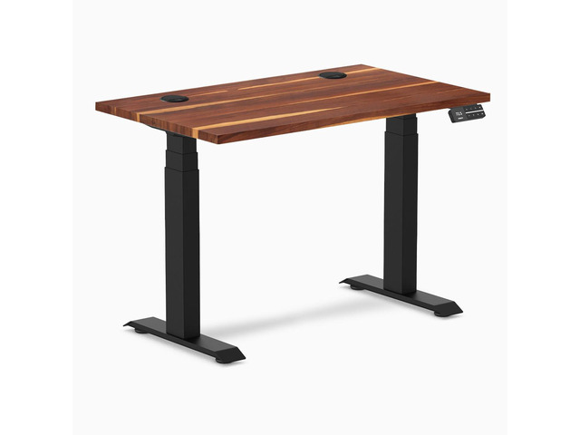 Desky Dual Mini Hardwood Sit Stand Desk - Pheasantwood / 32 x 20 in / Matte Black