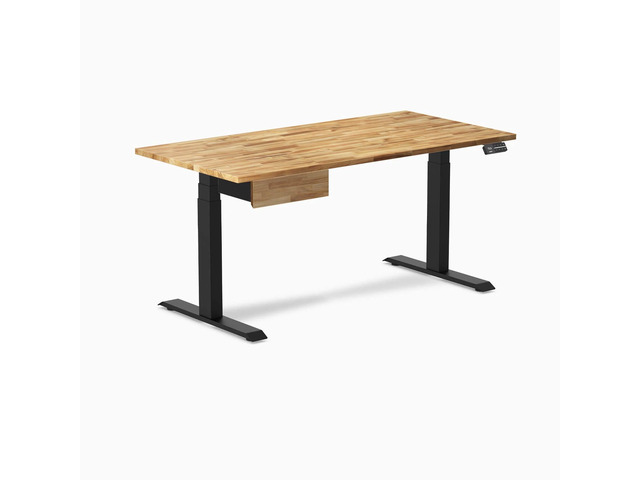 Desky Dual Hardwood Standing Desk With Drawer - Acacia / 60 x 30 in / Matte Black