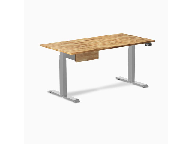 Desky Dual Hardwood Standing Desk With Drawer - Acacia / 60 x 30 in / Gray