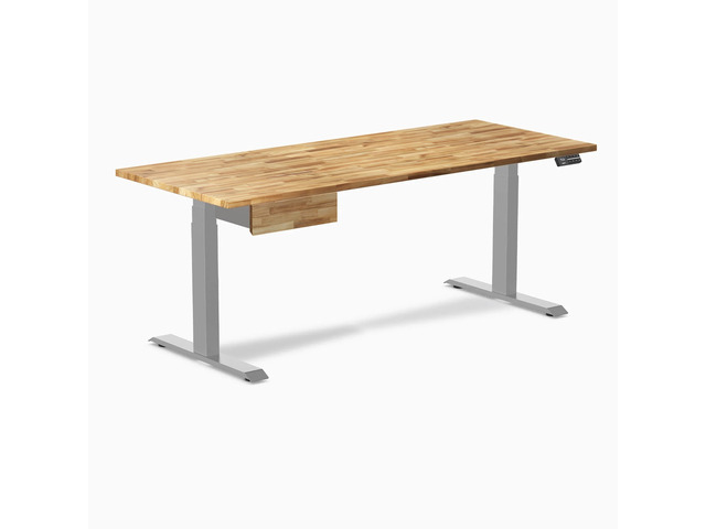 Desky Dual Hardwood Standing Desk With Drawer - Acacia / 72 x 30 in / Gray