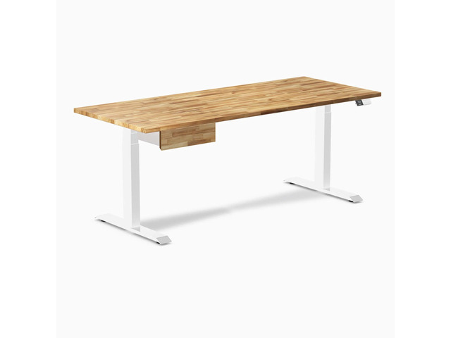 Desky Dual Hardwood Standing Desk With Drawer - Acacia / 72 x 30 in / White