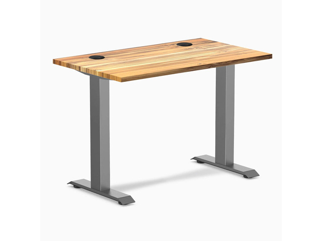 Desky Zero Mini Hardwood Office Desk - Teak / 40 x 24 in with Grommets / Space Gray
