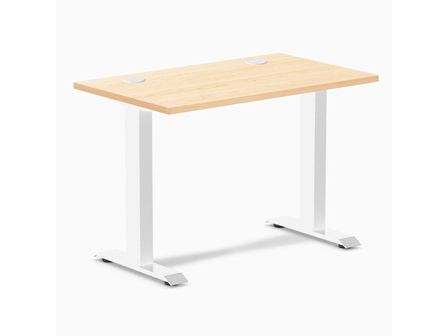Desky Zero Mini Hardwood Office Desk - Maple / 40 x 24 in with Grommets / White