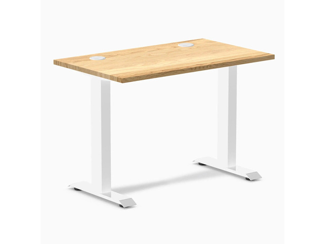 Desky Zero Mini Hardwood Office Desk - White Oak / 40 x 24 in with Grommets / White