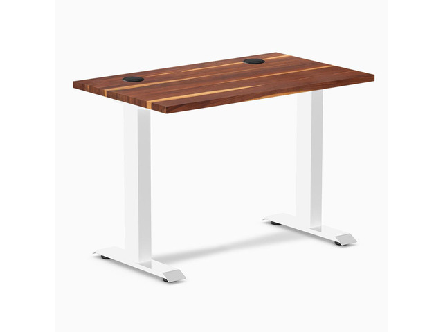 Desky Zero Mini Hardwood Office Desk - Pheasantwood / 40 x 24 in with Grommets / White
