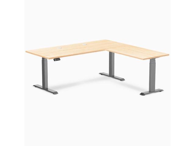 Desky Hardwood L-Shape Sit Stand Desk - Maple / 72 x 30 x 70 x 24 in with Grommets / Space Gray