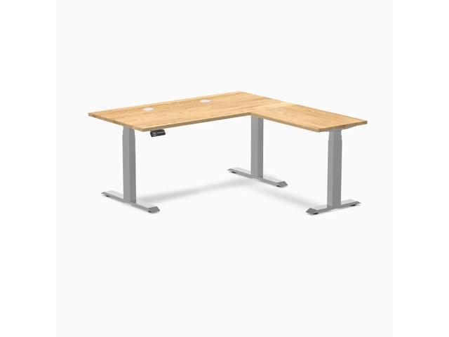 Desky Hardwood L-Shape Sit Stand Desk - White Oak / 60 x 30 x 62 x 20 in with Grommets / Gray