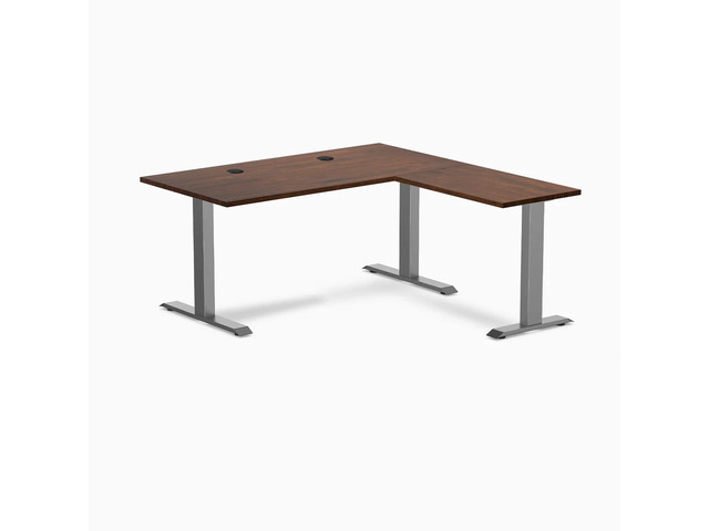 Desky Zero Rubberwood L-Shape Office Desk - Red Walnut / 60 x 30 x 62 x 20 in with Grommets / Space Gray
