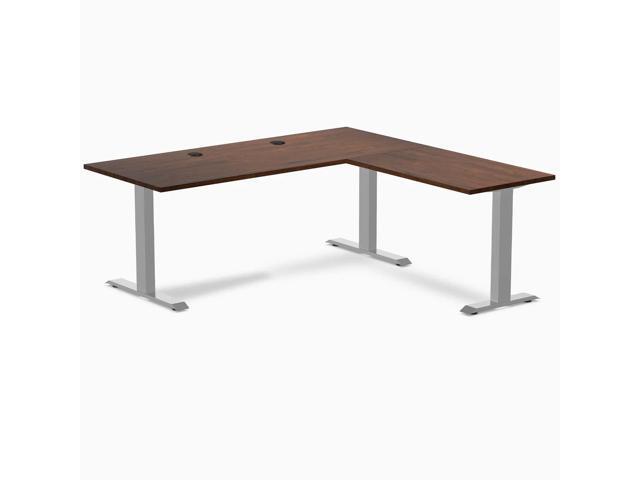 Desky Zero Rubberwood L-Shape Office Desk - Red Walnut / 72 x 30 x 70 x 24 in with Grommets / Gray