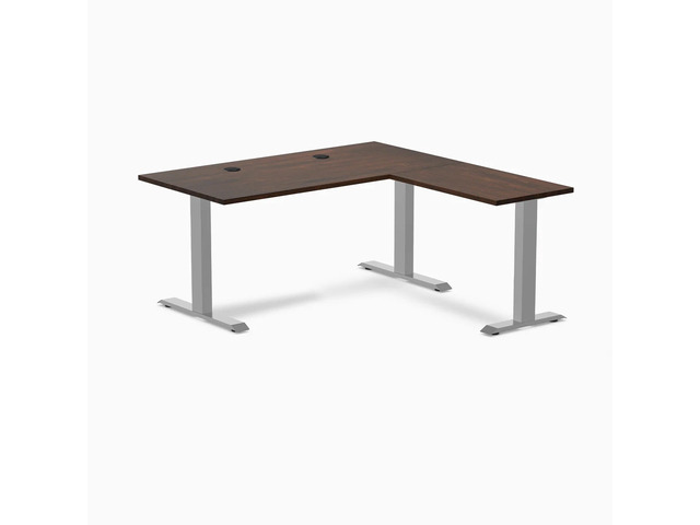 Desky Zero Rubberwood L-Shape Office Desk - Dark Walnut / 60 x 30 x 62 x 20 in with Grommets / Gray