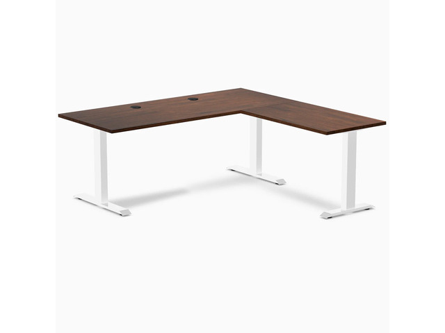 Desky Zero Rubberwood L-Shape Office Desk - Red Walnut / 72 x 30 x 70 x 24 in with Grommets / White