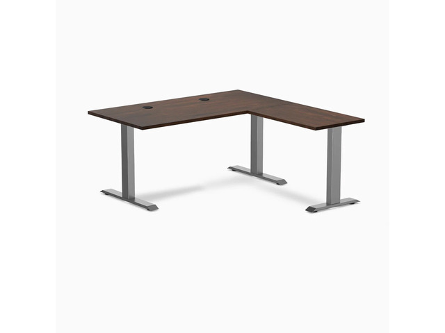 Desky Zero Rubberwood L-Shape Office Desk - Dark Walnut / 60 x 30 x 62 x 20 in with Grommets / Space Gray