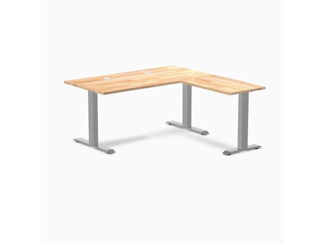 Desky Zero Rubberwood L-Shape Office Desk - Natural Timber / 60 x 30 x 62 x 20 in with Grommets / Gray