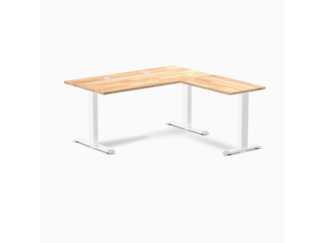 Desky Zero Rubberwood L-Shape Office Desk - Natural Timber / 60 x 30 x 62 x 20 in with Grommets / White
