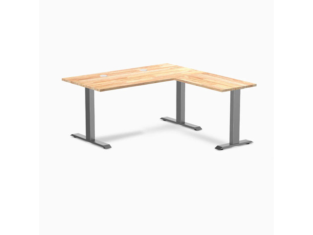 Desky Zero Rubberwood L-Shape Office Desk - Natural Timber / 60 x 30 x 62 x 20 in with Grommets / Space Gray