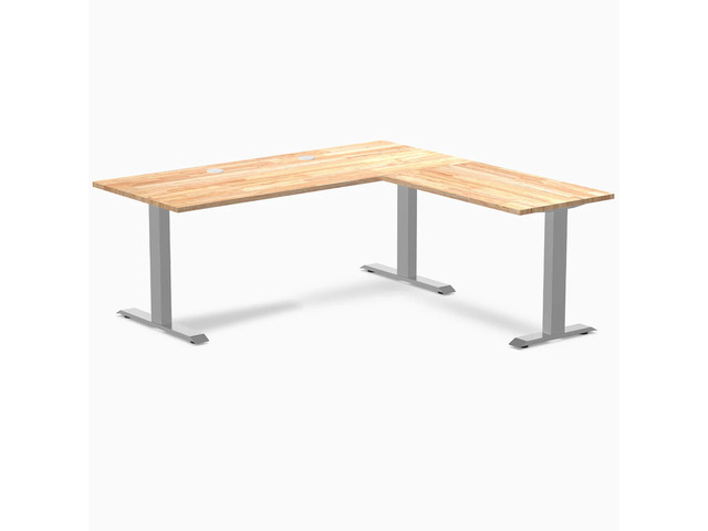 Desky Zero Rubberwood L-Shape Office Desk - Natural Timber / 72 x 30 x 70 x 24 in with Grommets / Gray