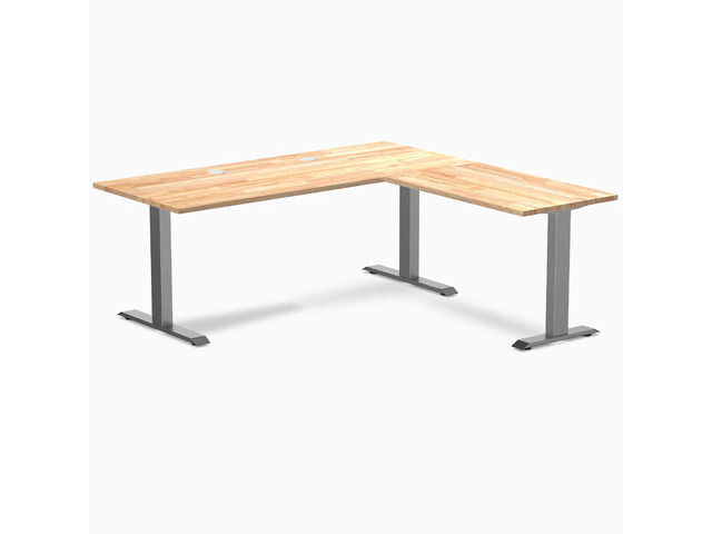 Desky Zero Rubberwood L-Shape Office Desk - Natural Timber / 72 x 30 x 70 x 24 in with Grommets / Space Gray