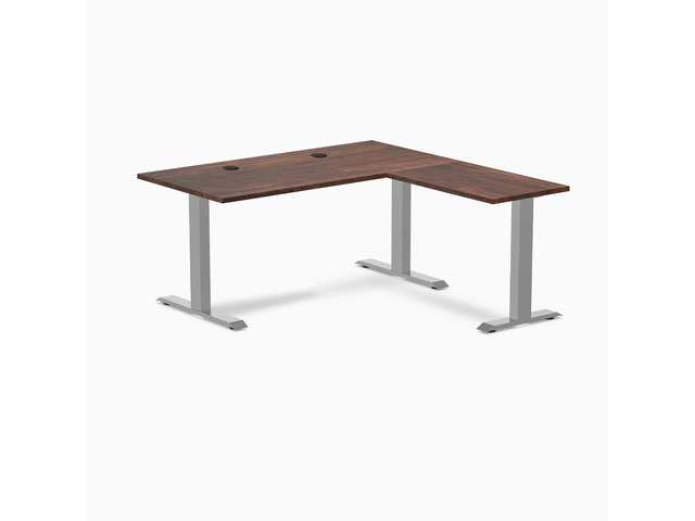 Desky Zero Softwood L-Shape Office Desk - American Rustic Pine / 60 x 30 x 62 x 20 in with Grommets / Gray