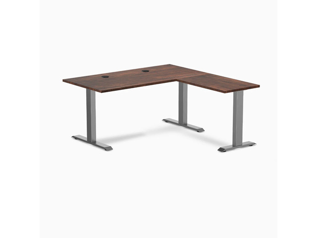 Desky Zero Softwood L-Shape Office Desk - American Rustic Pine / 60 x 30 x 62 x 20 in with Grommets / Space Gray