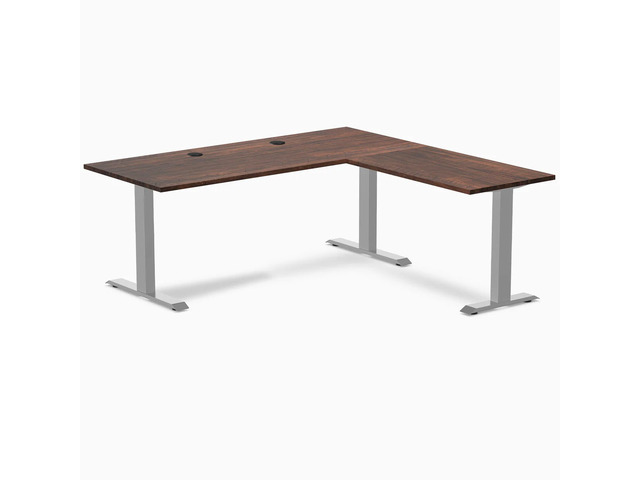 Desky Zero Softwood L-Shape Office Desk - American Rustic Pine / 72 x 30 x 70 x 24 in with Grommets / Gray