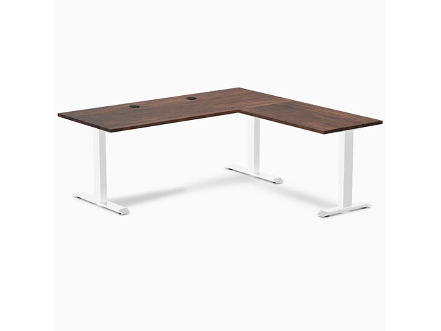 Desky Zero Softwood L-Shape Office Desk - American Rustic Pine / 72 x 30 x 70 x 24 in with Grommets / White