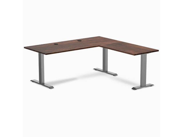 Desky Zero Softwood L-Shape Office Desk - American Rustic Pine / 72 x 30 x 70 x 24 in with Grommets / Space Gray