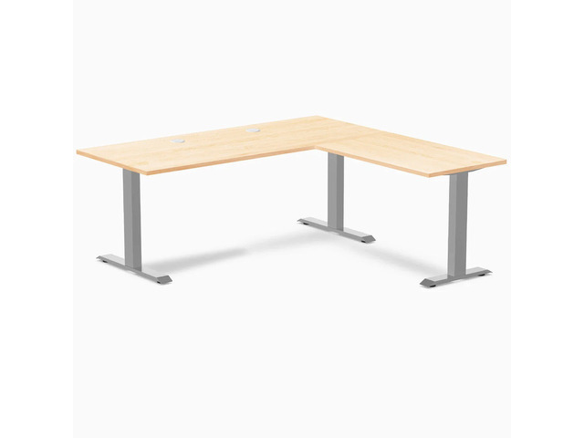 Desky Zero Hardwood L-Shape Office Desk - Maple / 72 x 30 x 70 x 24 in with Grommets / Gray
