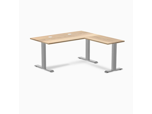 Desky Zero Hardwood L-Shape Office Desk - White Ash / 60 x 30 x 62 x 20 in with Grommets / Gray