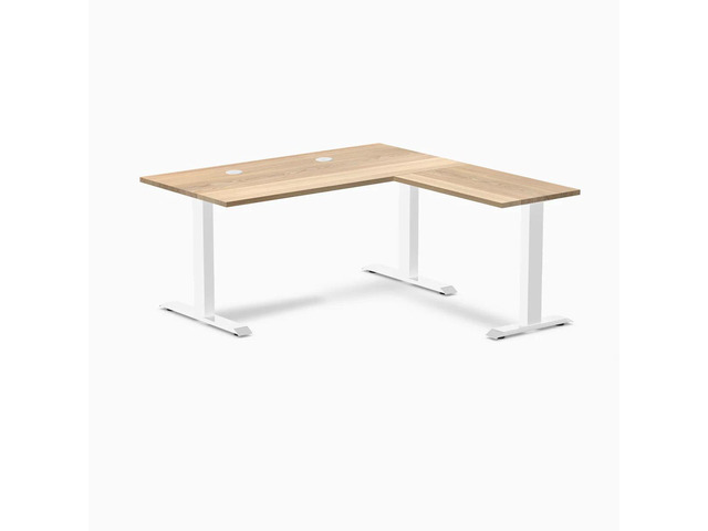 Desky Zero Hardwood L-Shape Office Desk - White Ash / 60 x 30 x 62 x 20 in with Grommets / White