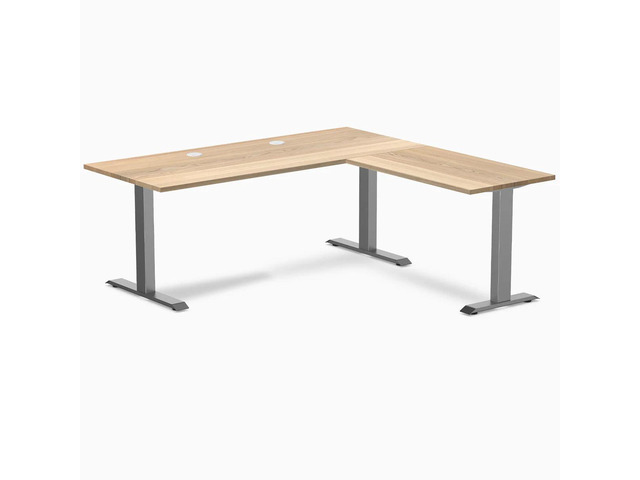Desky Zero Hardwood L-Shape Office Desk - White Ash / 72 x 30 x 70 x 24 in with Grommets / Space Gray