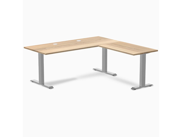 Desky Zero Hardwood L-Shape Office Desk - White Ash / 72 x 30 x 70 x 24 in with Grommets / Gray