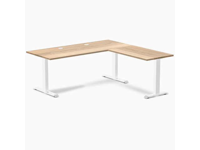 Desky Zero Hardwood L-Shape Office Desk - White Ash / 72 x 30 x 70 x 24 in with Grommets / White