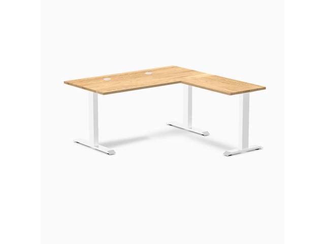 Desky Zero Hardwood L-Shape Office Desk - White Oak / 60 x 30 x 62 x 20 in with Grommets / White