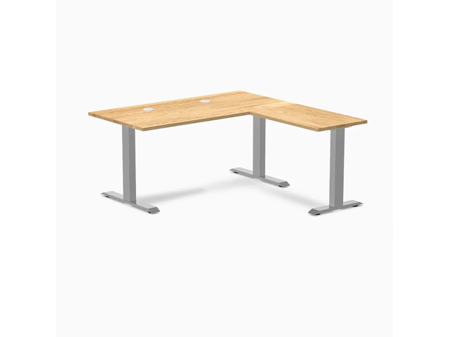 Desky Zero Hardwood L-Shape Office Desk - White Oak / 60 x 30 x 62 x 20 in with Grommets / Gray