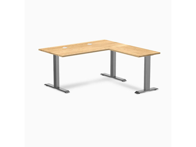Desky Zero Hardwood L-Shape Office Desk - White Oak / 60 x 30 x 62 x 20 in with Grommets / Space Gray