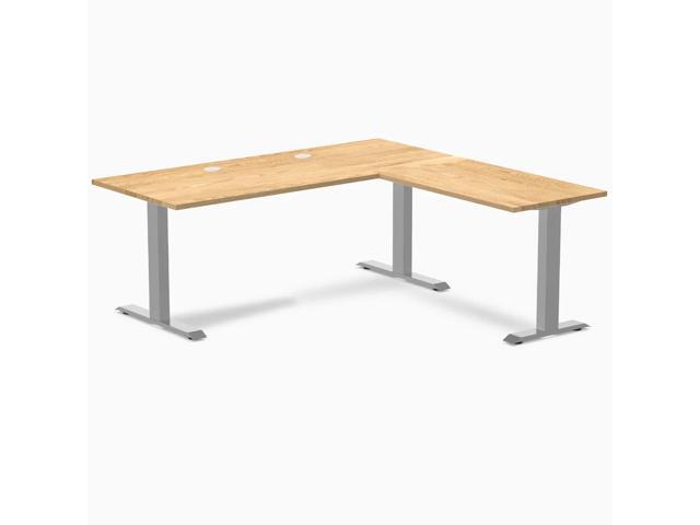 Desky Zero Hardwood L-Shape Office Desk - White Oak / 72 x 30 x 70 x 24 in with Grommets / Gray
