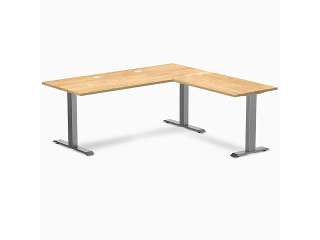 Desky Zero Hardwood L-Shape Office Desk - White Oak / 72 x 30 x 70 x 24 in with Grommets / Space Gray