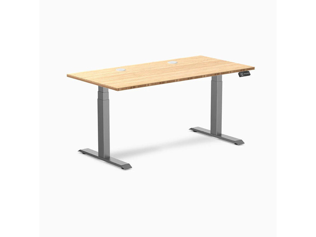 Desky Dual Bamboo Sit Stand Desk - Bamboo / 60 x 30 in with Grommets / Space Gray
