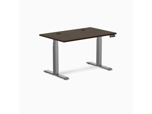 Desky Dual Bamboo Sit Stand Desk - Dark Bamboo / 80 x 30 in with Grommets / Space Gray