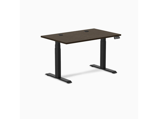 Desky Dual Bamboo Sit Stand Desk - Dark Bamboo / 80 x 30 in with Grommets / Matte Black