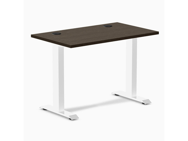 Desky Zero Mini Bamboo Office Desk - Dark Bamboo / 40 x 24 in with Grommets / White